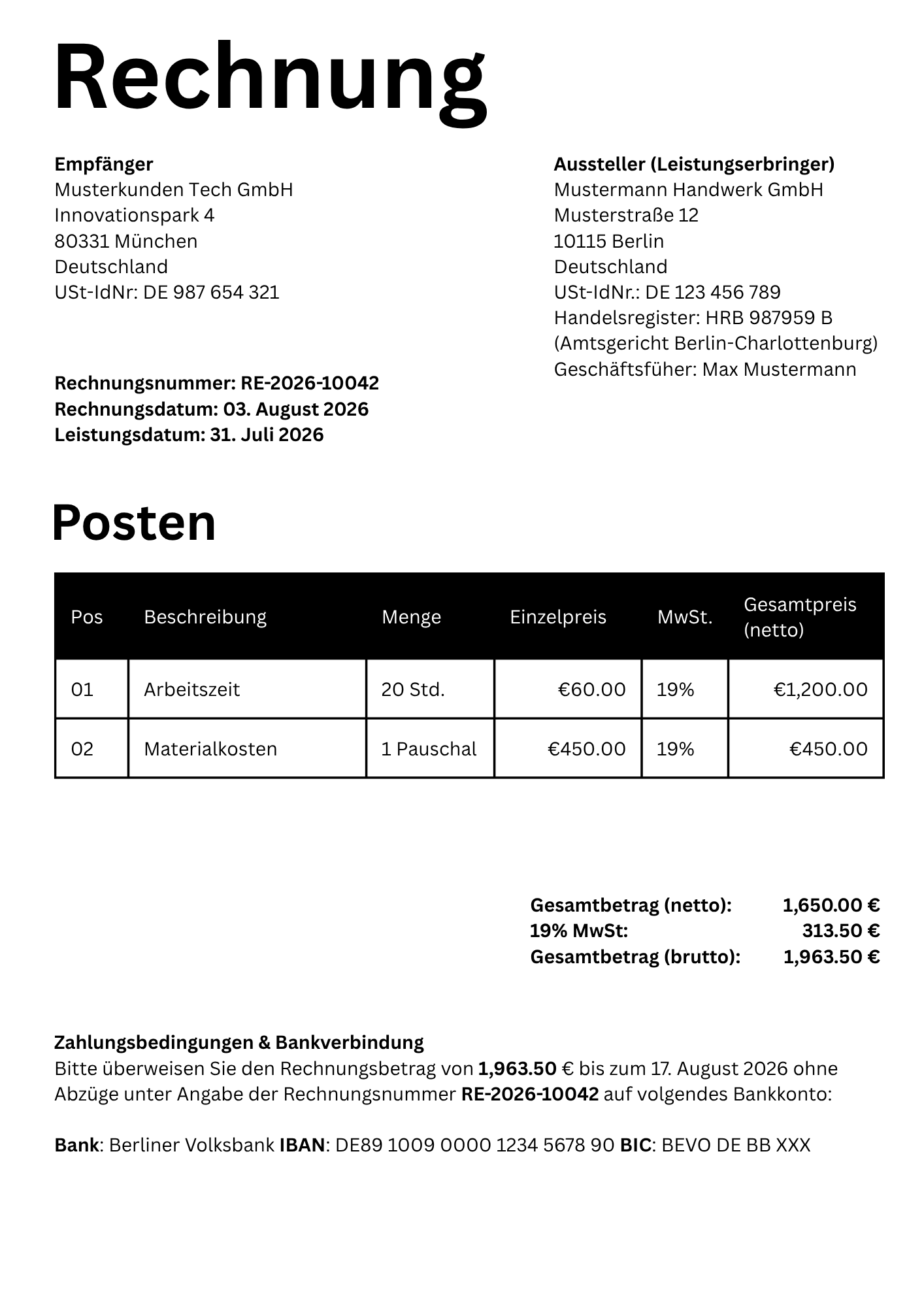 Klassische PDF Rechnung
